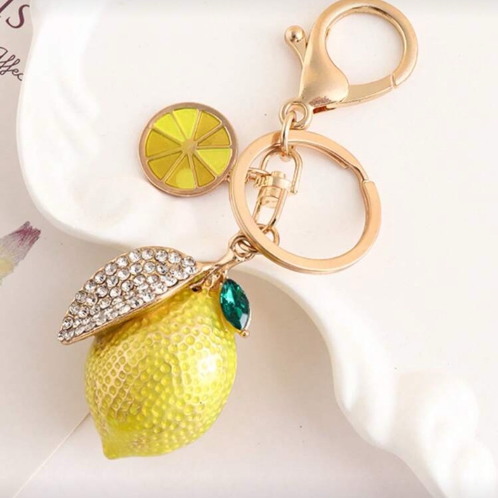 Yellow Lemon Keychain with Rhinestones